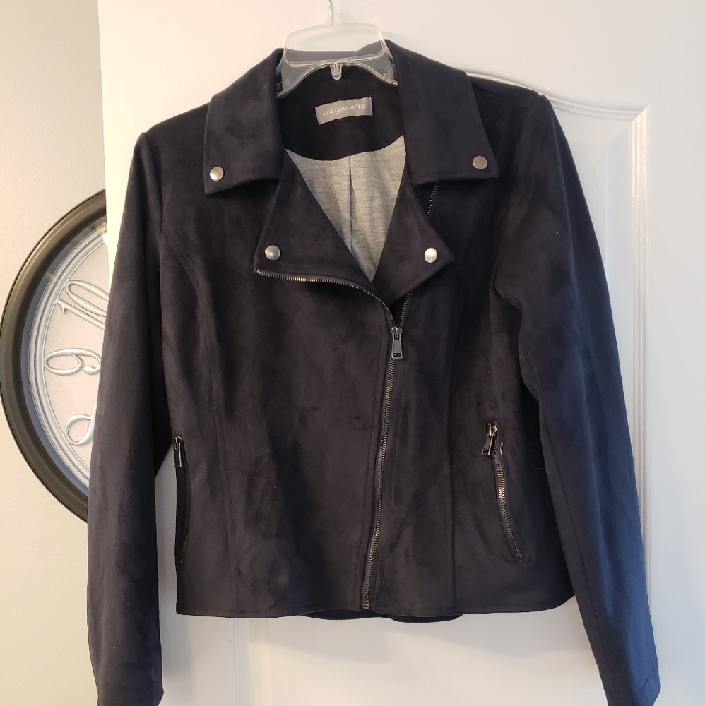 Bagatelle brushed faux navy suede moto jacket size S